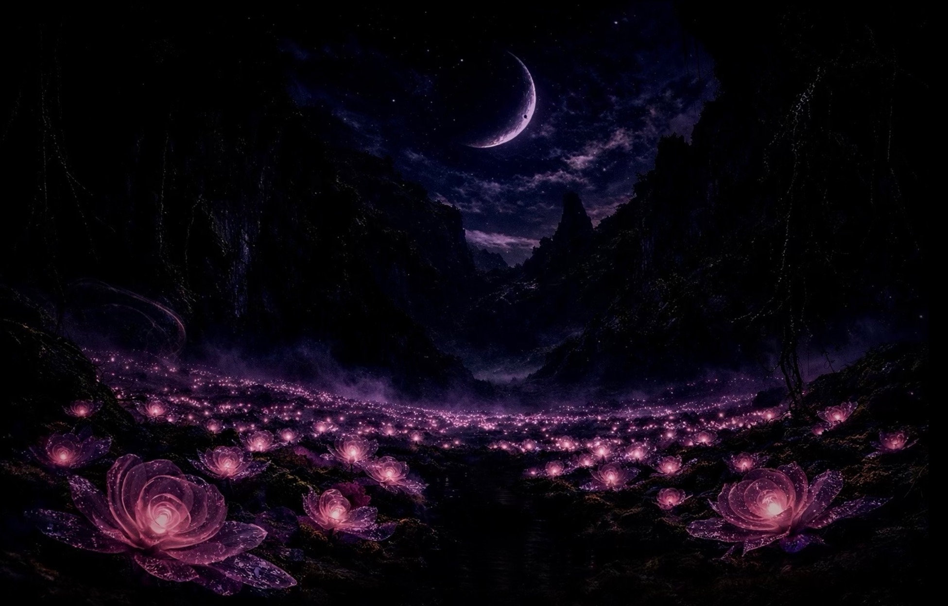 Arvalrosen-Felder im Mondschein