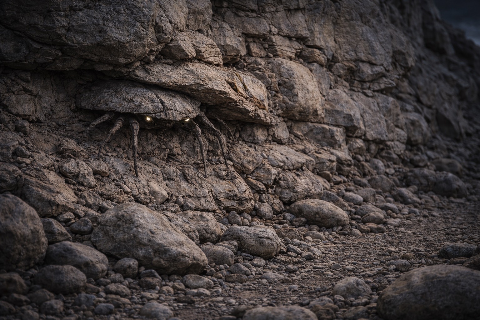 Kravelithen haben 6 Beine und einen breiten, gepanzeren Körper. Sie erinnern an Spinnen